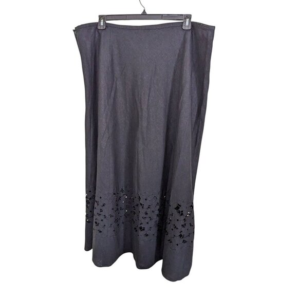 Womens Plus Size 24 Linen Blend Lined Maxi Skirt Black Eyelet Hem Zip Closure - Picture 4 of 7